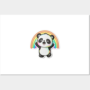 Cute Cartoon Panda Rainbow Colourful Funny Kawaii Posters and Art